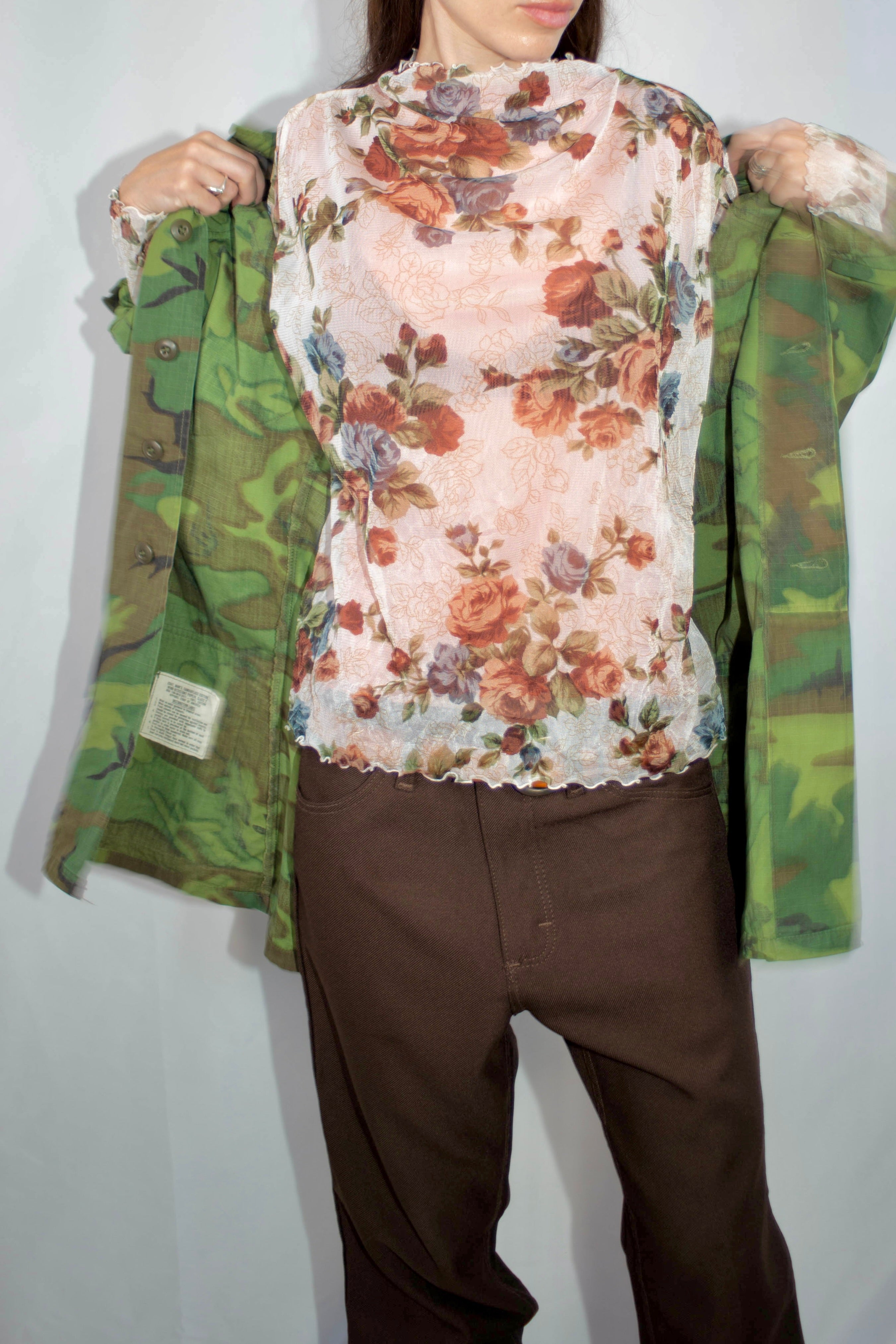 Mesh Top - White,Floral