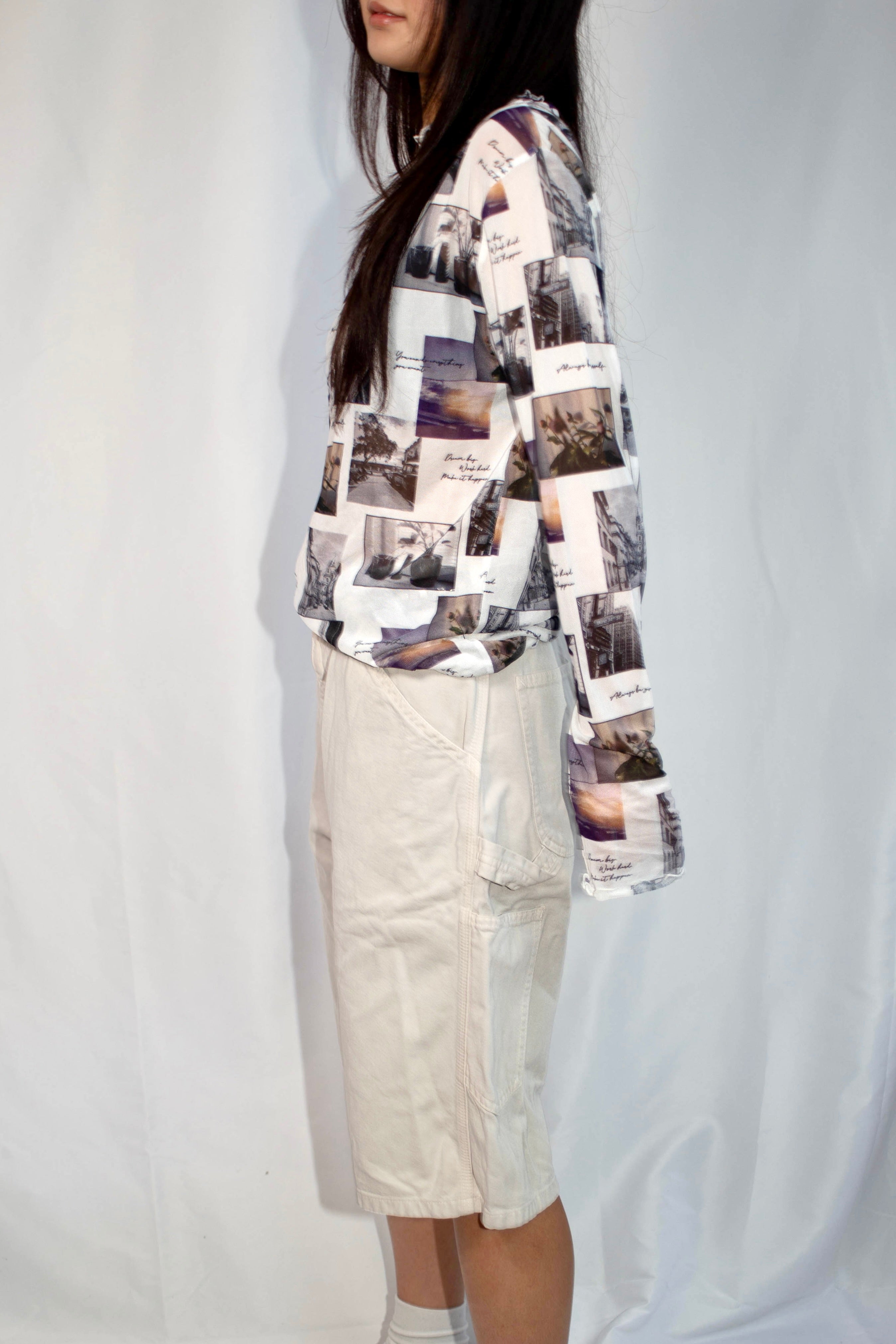 Mesh Top - White,Photo Pattern