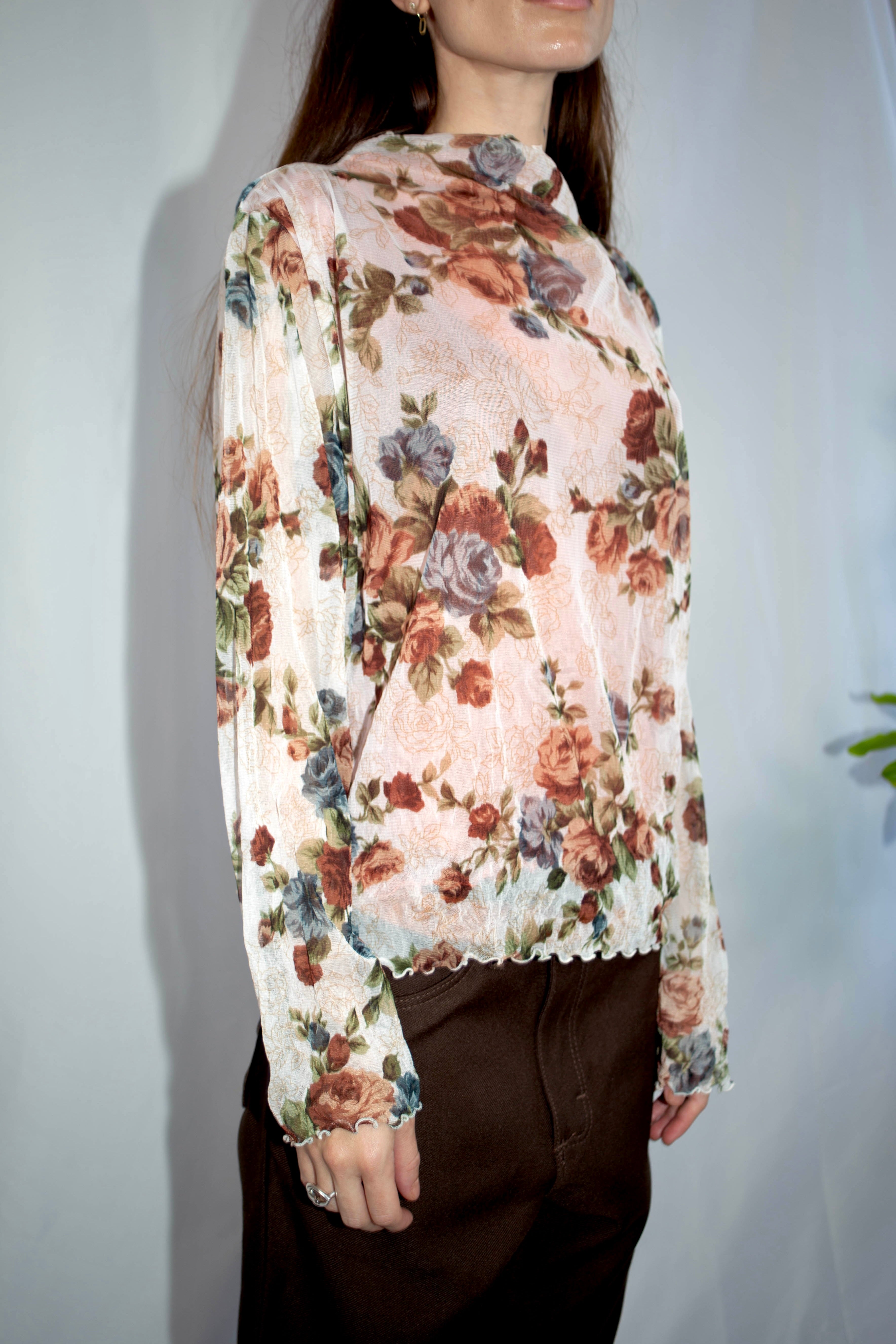 Mesh Top - White,Floral