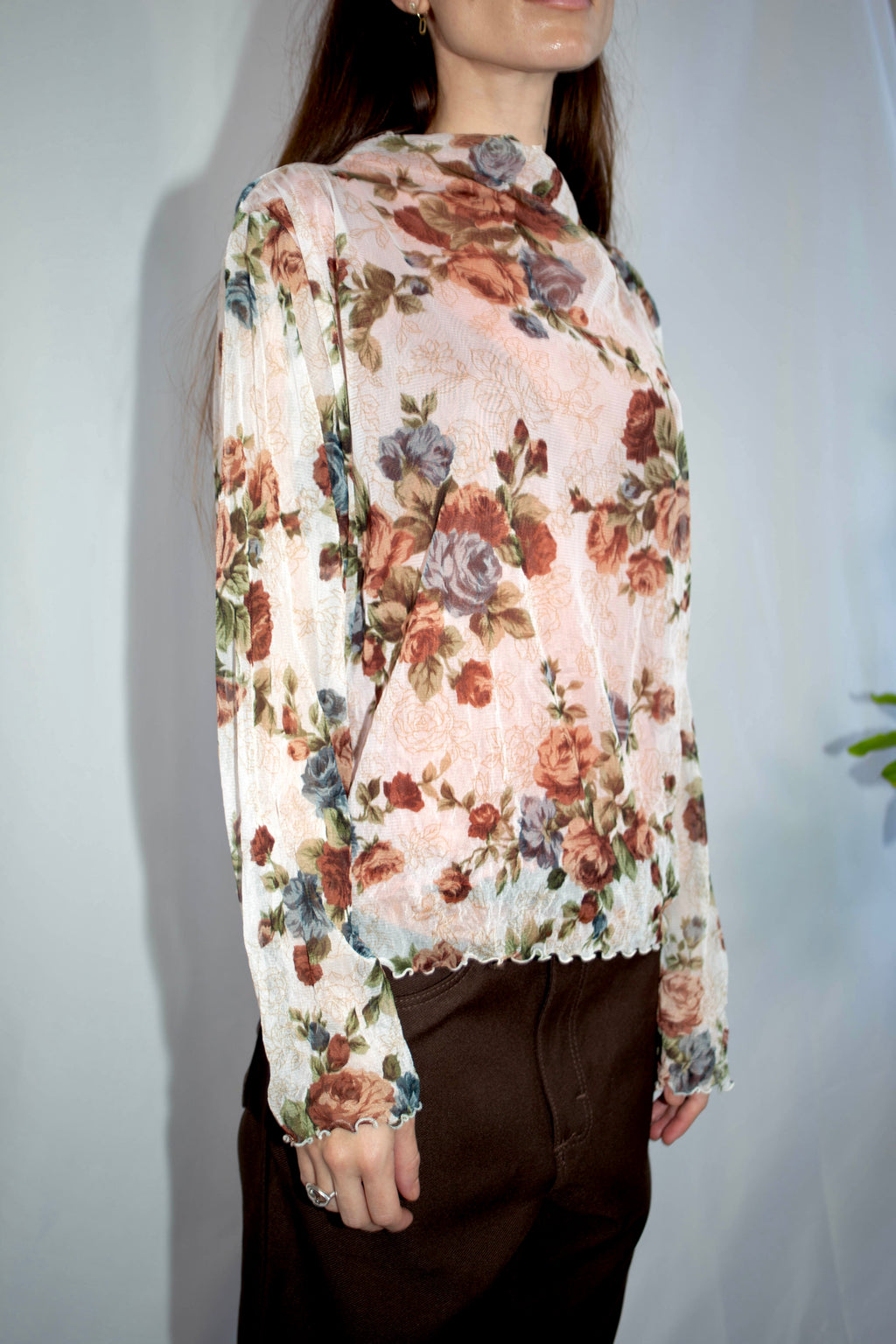 Mesh Top - White,Floral