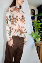 Mesh Top - White,Floral