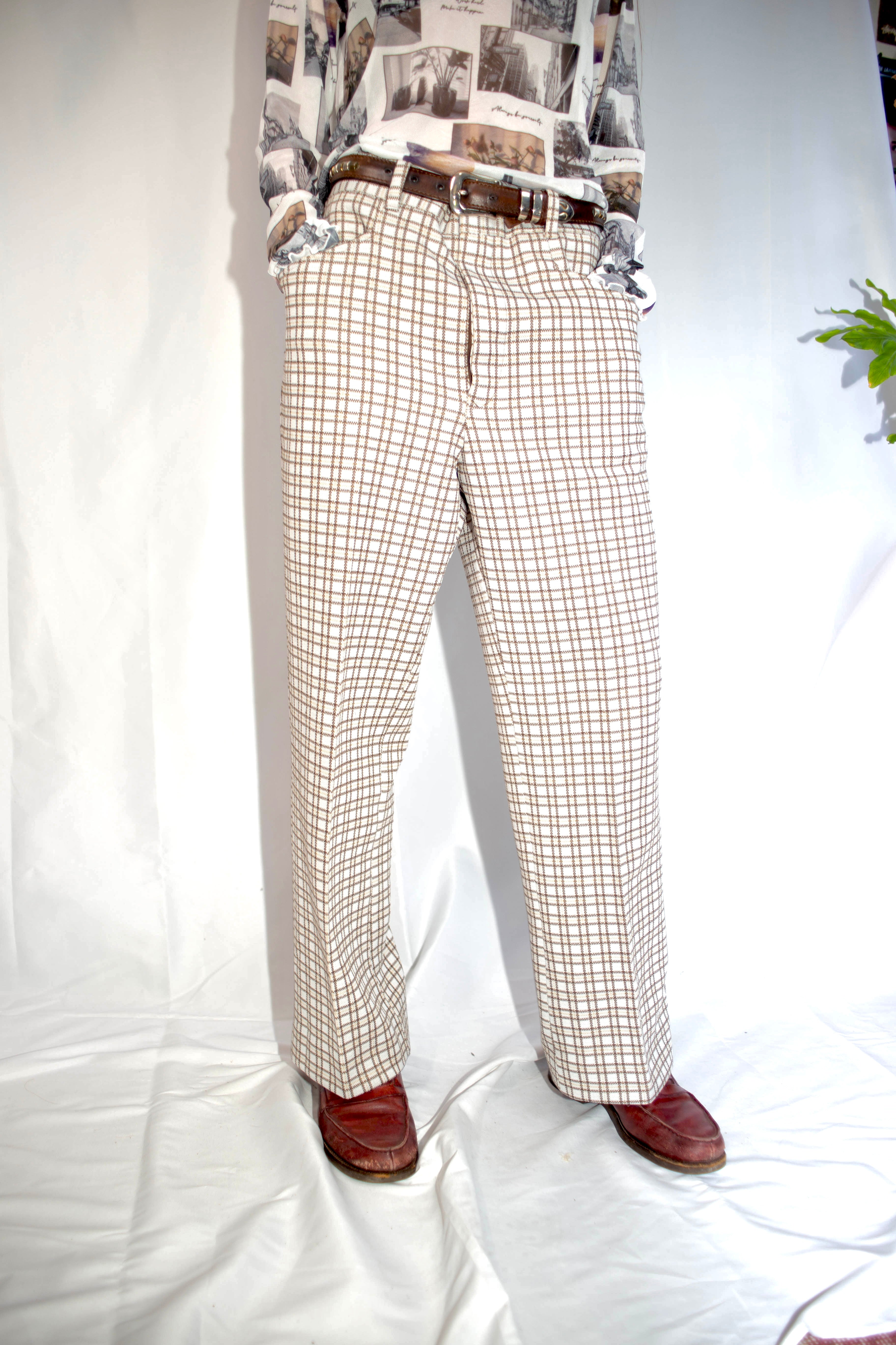 [SEARS] Checkered Slacks - White,Blown