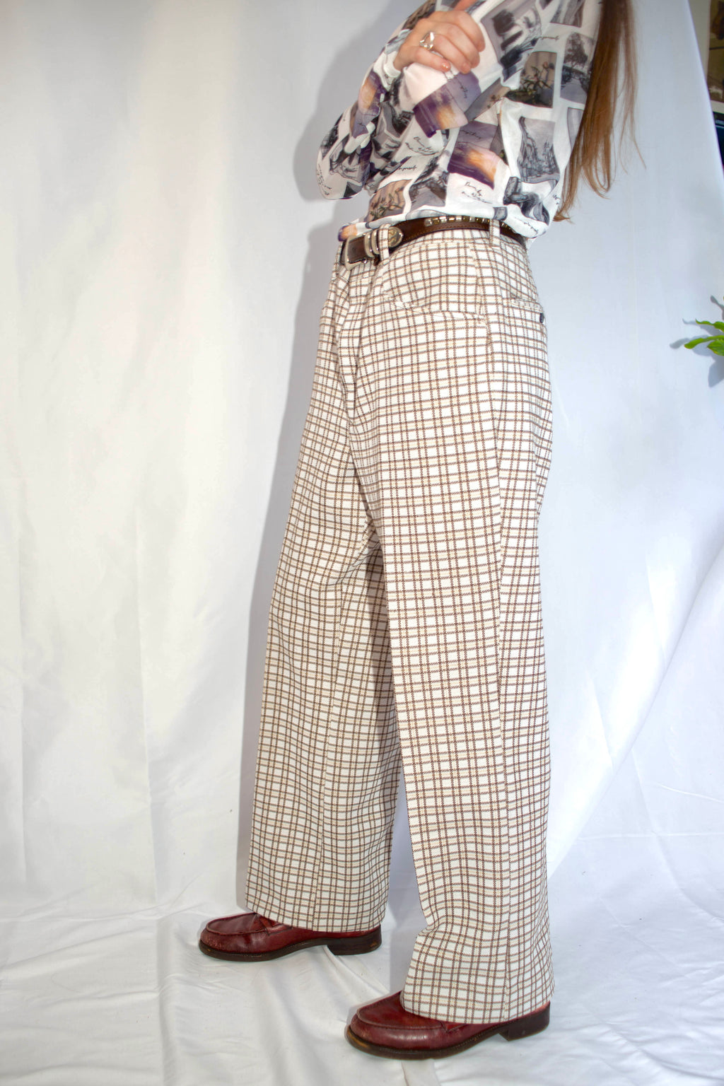 [SEARS] Checkered Slacks - White,Blown