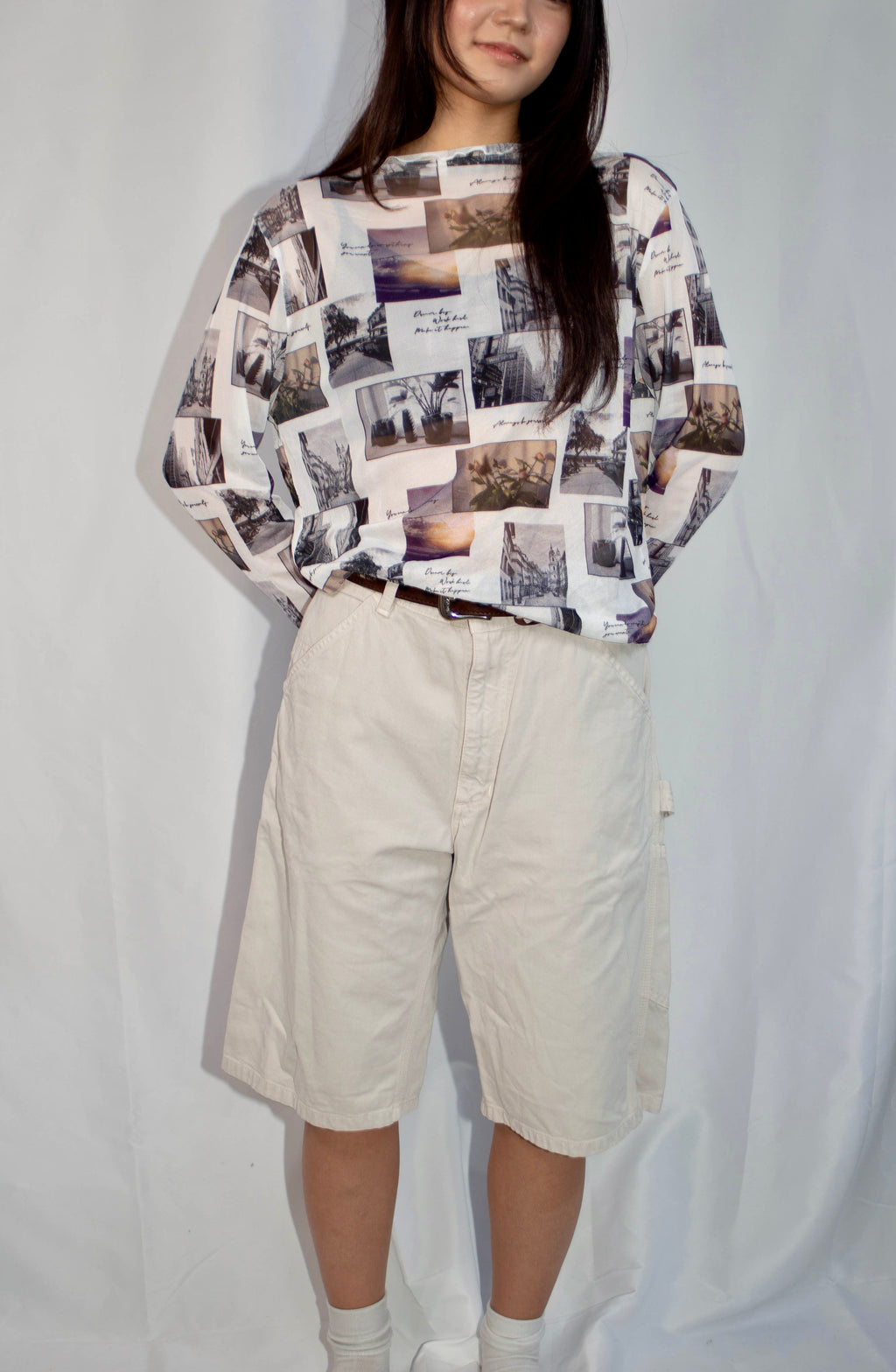 Mesh Top - White,Photo Pattern