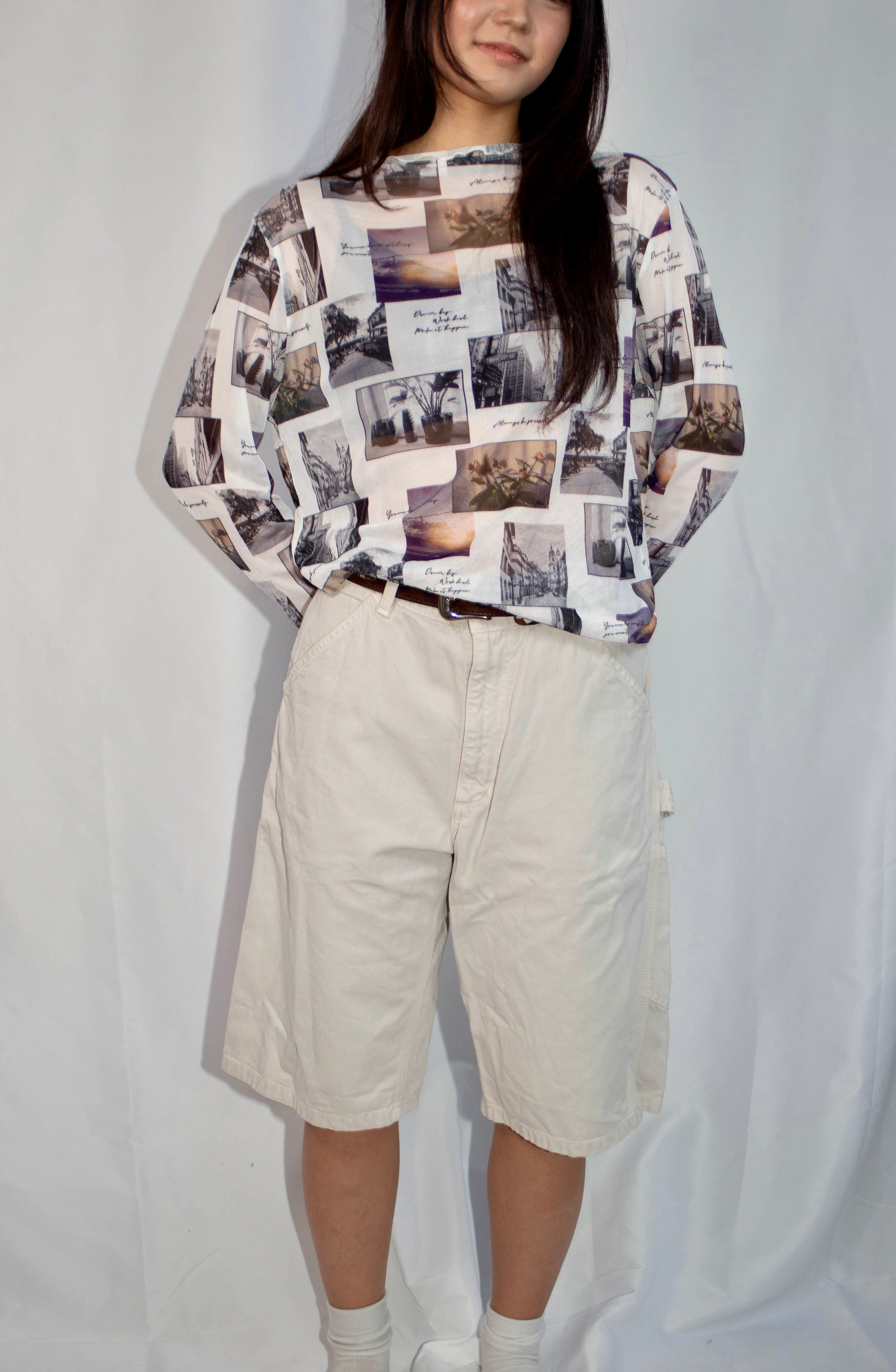 Mesh Top - White,Photo Pattern