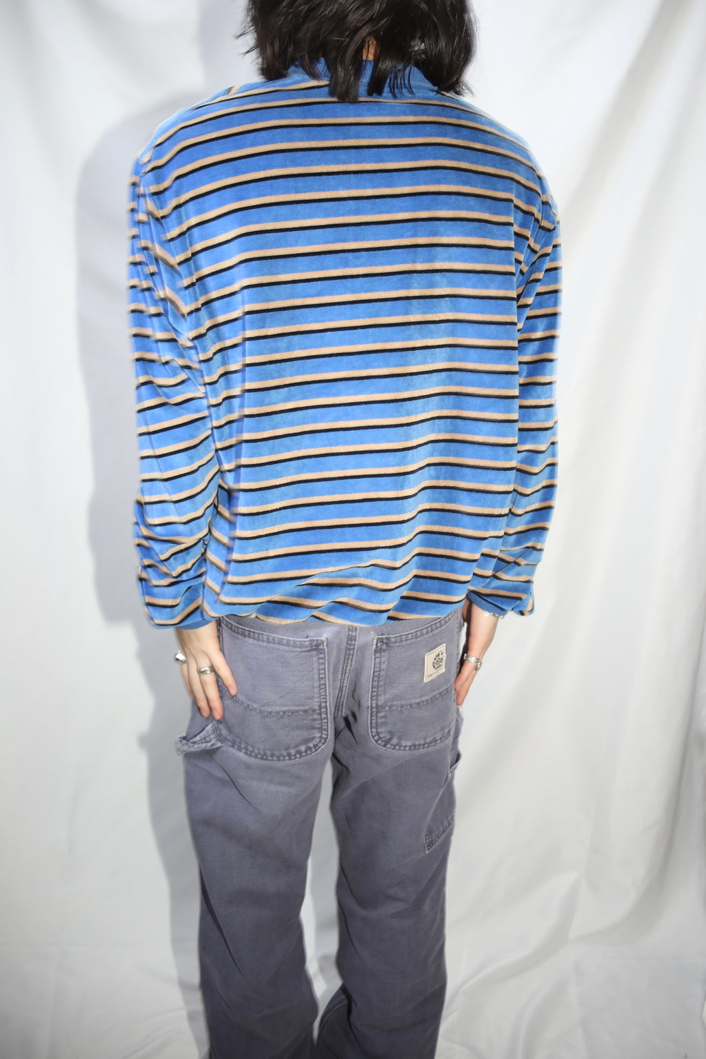 [Hartog] Velour Stripe Knit Polo