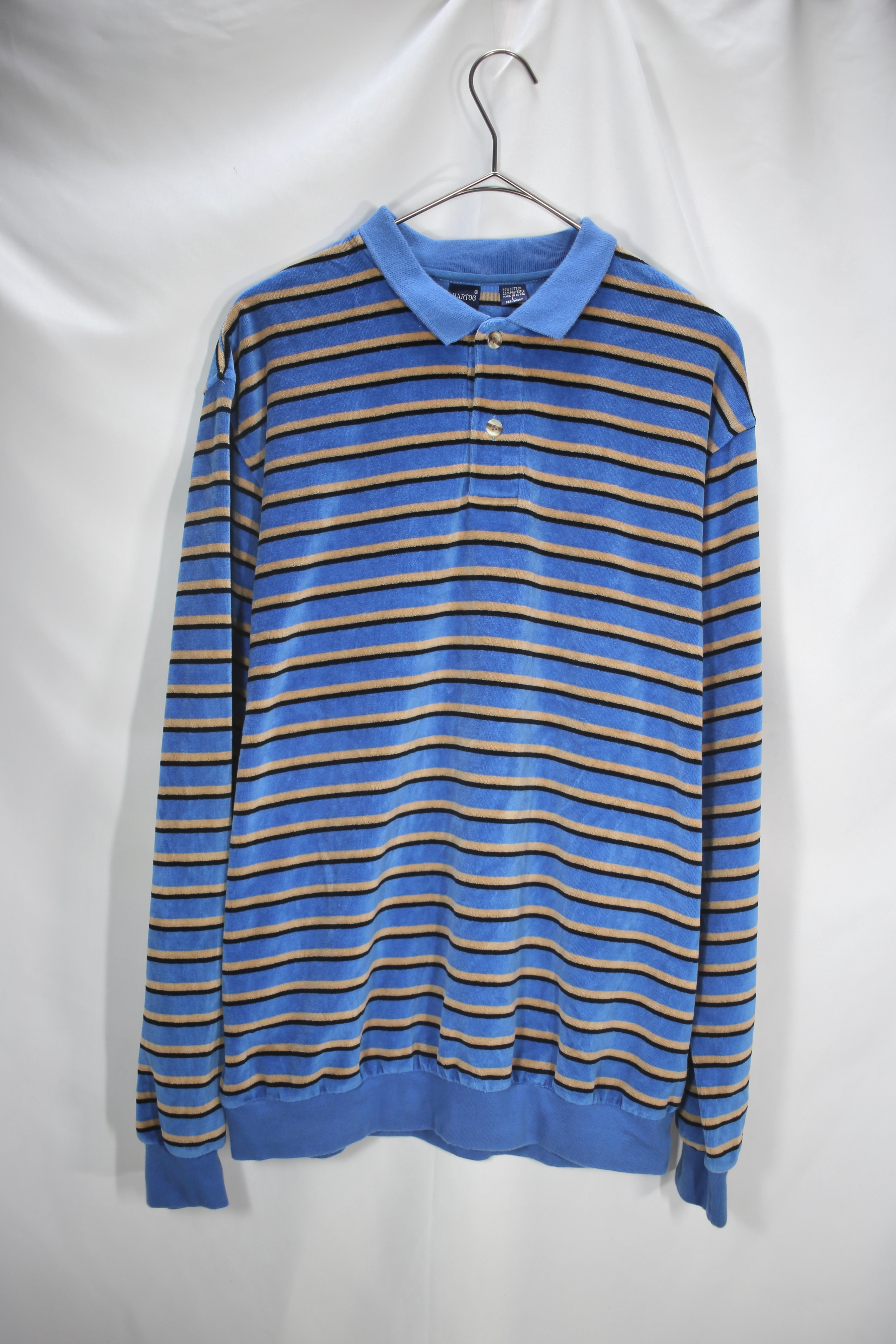[Hartog] Velour Stripe Knit Polo